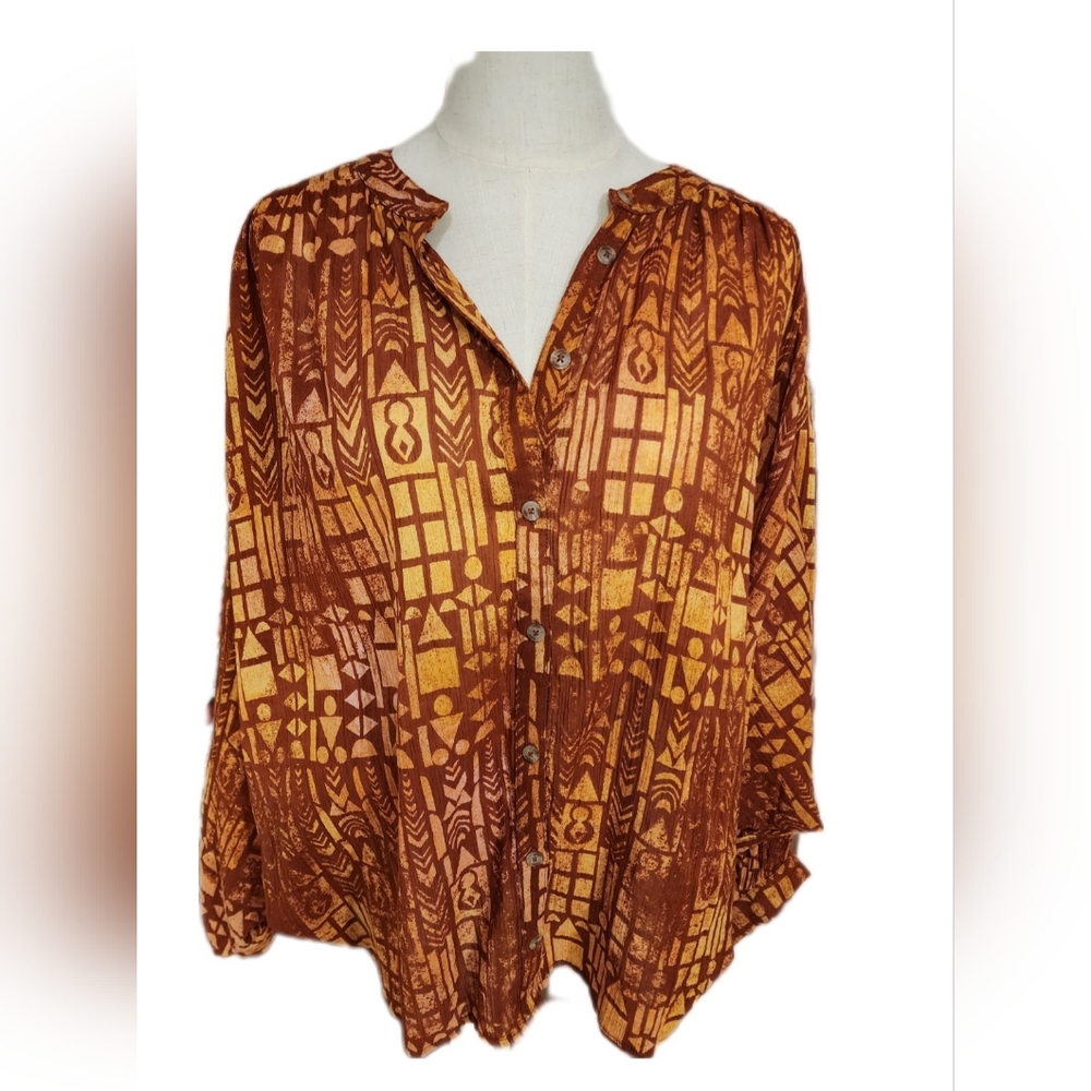Anthropologie Pilcro large boho buttonup blouse v-neck